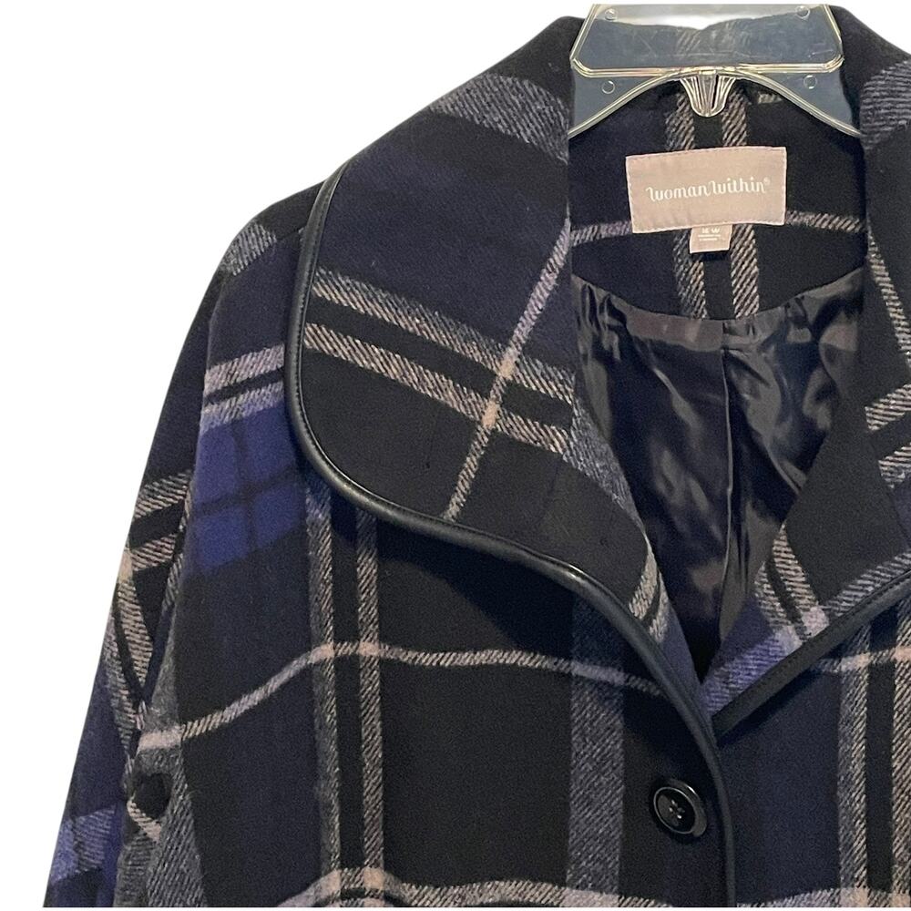 Woman Within Wool Blend Coat Womens Size 16W Black & Blue Plaid Outerwear 16 XL - Picture 3 of 7